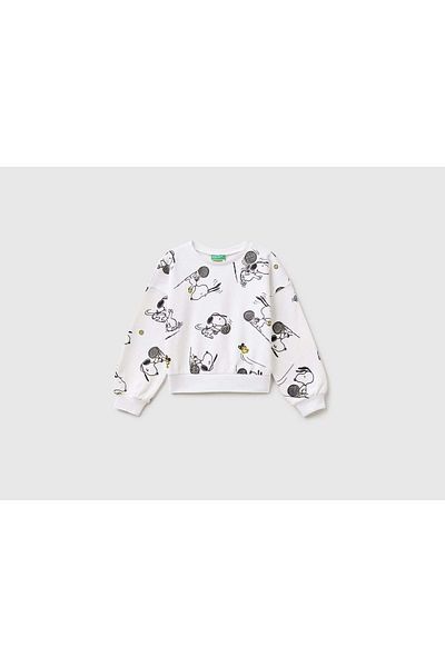 United Colors of Benetton Girl's White Mix Snoopy Printed Sweatshirt