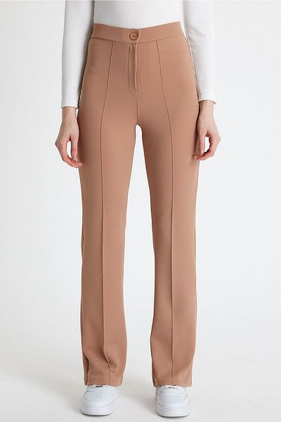 macharel jeans Women's Beige High Waist Slim-fit Flare Leg Palazzo Pants