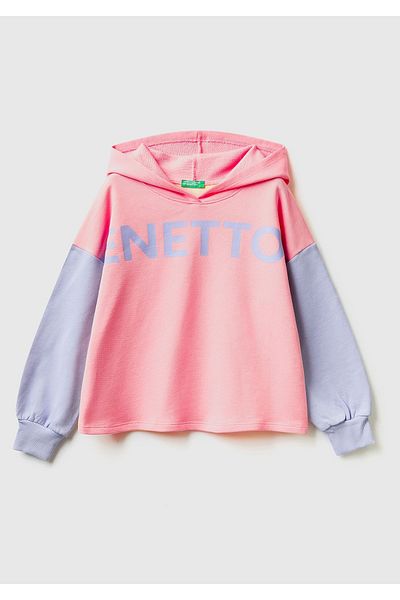 United Colors of Benetton Hanorac pentru copii cu imprimeu roz Mix_logo color block