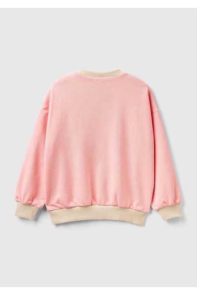 United Colors of Benetton Girl's Beige Slogan Printed Color Block Sweatshirt