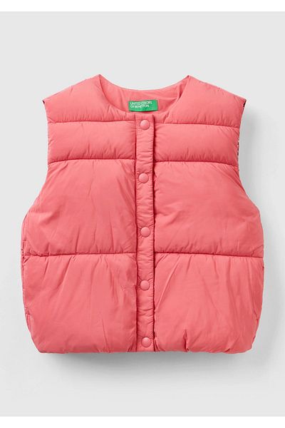 United Colors of Benetton سترة فوشيا منتفخة للفتيات - تصميم بأزرار