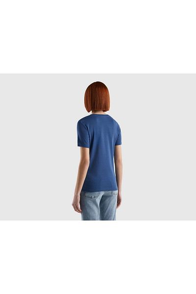 United Colors of Benetton Γυναικείο μπλουζάκι Navy Blue V-Neck Basic