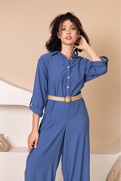Mizansella Modal Fabric Shirt Collar Women's Oversize Jumpsuit - Loose Paca