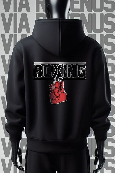 Vordevia Boxing Gloves 3 Thread Wide Fit - Front and Back Printed Black Hooded Sweatshirt