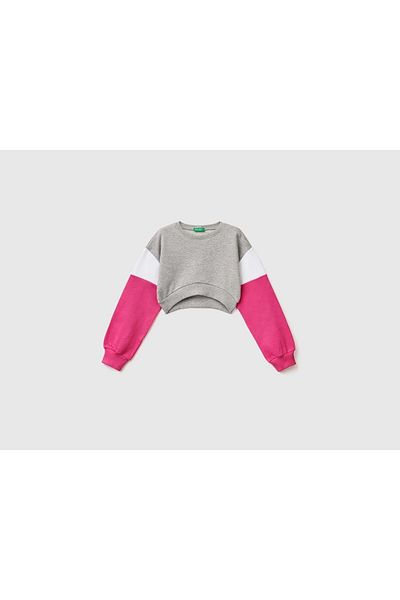 United Colors of Benetton Сив суичър с меланж в цветни блокове за момиче