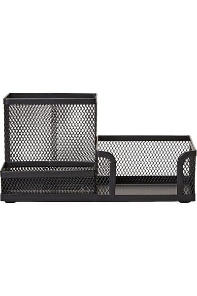 Mimaks Metal Perforated Desktop 3 Compartment Set Pen Holder Cube Note Holder Attache Organizer