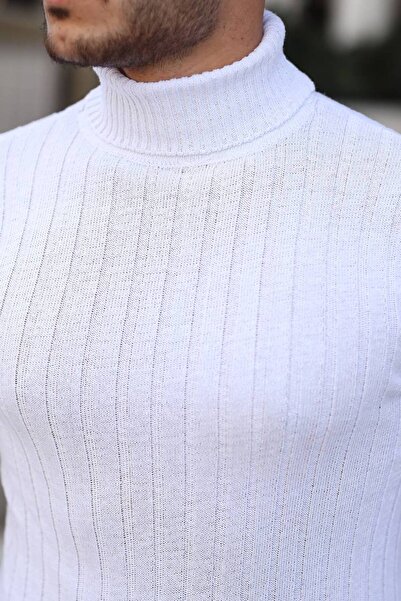 ROBERTO BORNOVA Білий Slim Fit повний водолазний светр з ребристою обробкою