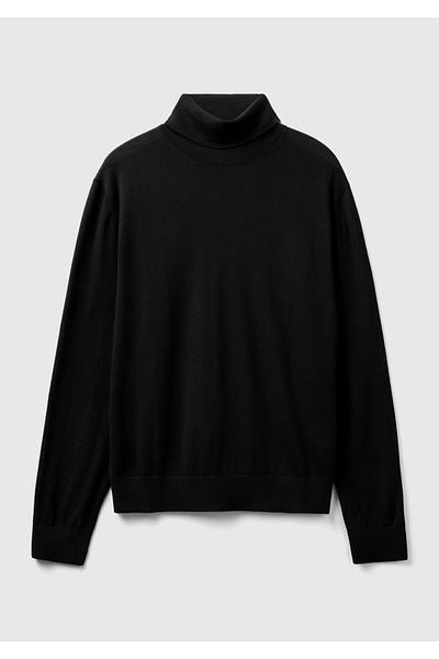 United Colors of Benetton Pulover negru Extra Fine Merino pentru bărbați - cu guler ridicat