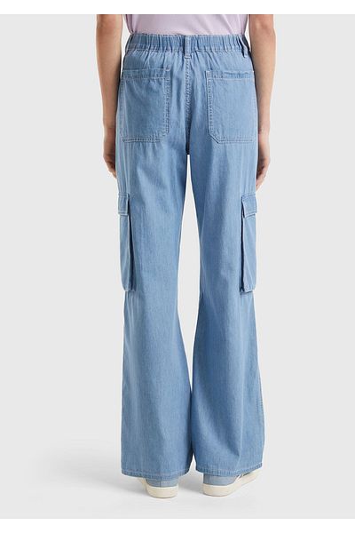 United Colors of Benetton Blue Denim Cargo Pants - 100% Cotton, Patch Pocket and Belt Hole
