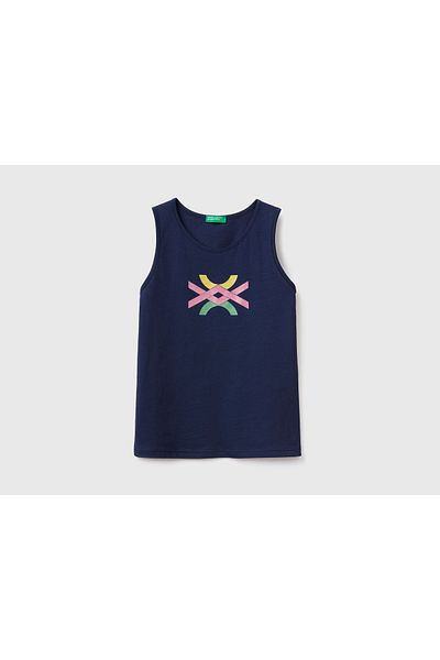 United Colors of Benetton Kız Çocuk Lacivert Simli Benetton Yazılı Atlet