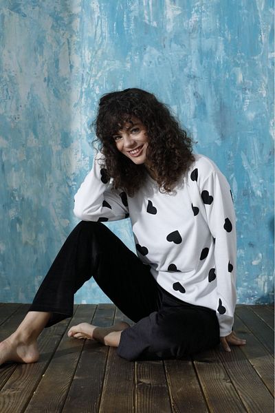 pijamakeyfi Women's Pajama Set - Top and Bottom French Velvet Combed Cotton