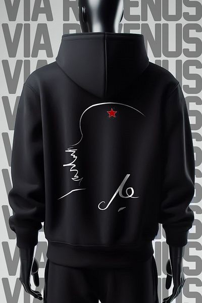 Vordevia Che Guevara Printed 3 Thread Wide Fit Black Hooded Sweatshirt