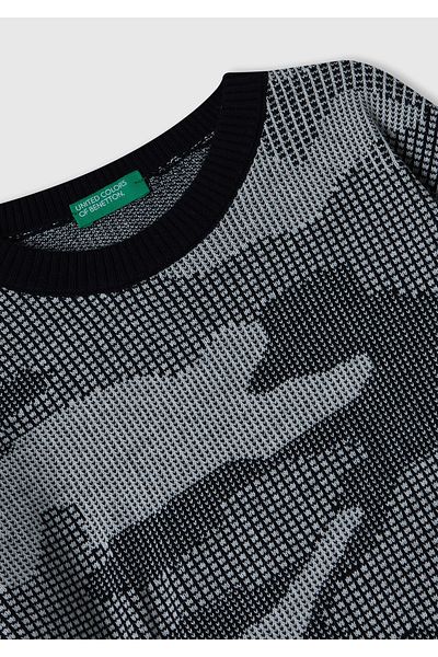 United Colors of Benetton Pulover de camuflaj negru pentru băiat