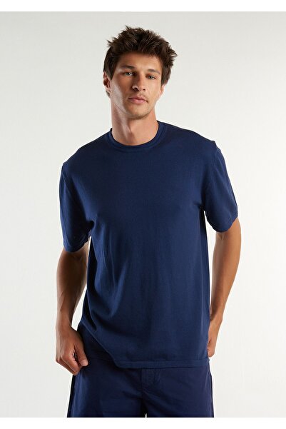 United Colors of Benetton Tricou pentru bărbați, albastru bleumarin închis, cu gât crew, 100% bumbac
