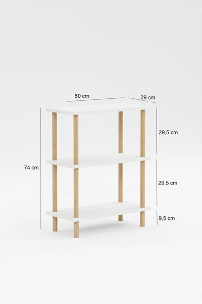 interGO Dekoratif 3 Raflı Ahşap Ayaklı Kitaplık Yan Sehpa