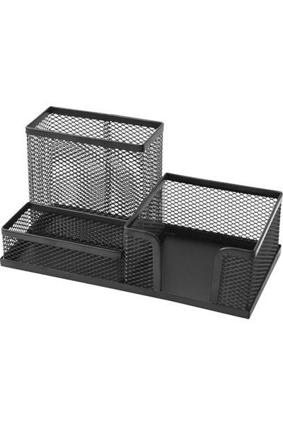 Mimaks Metal Perforated Desktop 3 Compartment Set Pen Holder Cube Note Holder Attache Organizer
