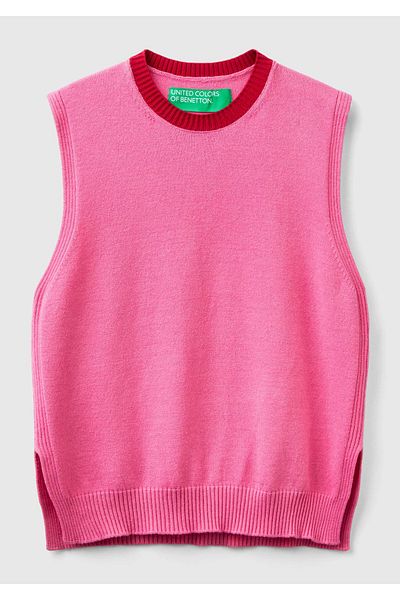 United Colors of Benetton Pink Viscose Women's Sweater - Slit, Sleeveless