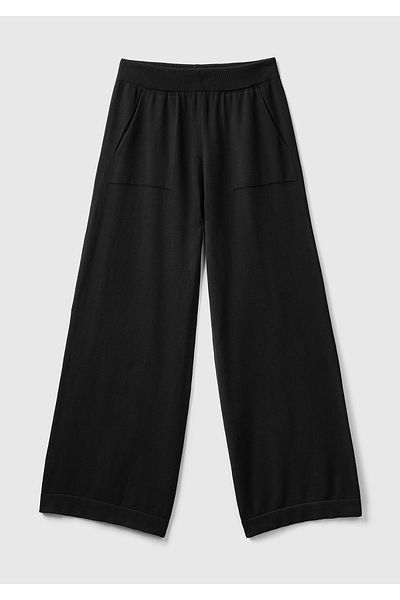 United Colors of Benetton Black Cotton Knitwear - Wide Leg Women's Trousers