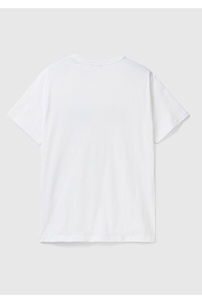 United Colors of Benetton Ανδρικό μπλουζάκι με πράσινο λογότυπο Fluo με τύπωμα από οργανικό βαμβάκι με λευκό-χρωμα γράμματα