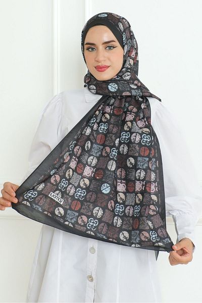 Bestenur Black Beren Patterned Soft Shawl 1158
