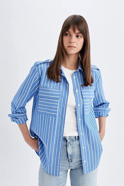 DeFacto Popelínová tunika voľného strihu s dlhým rukávom