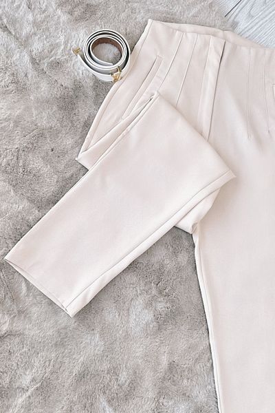 ModaAycan High Waist Beige Women's Trousers - Ma164