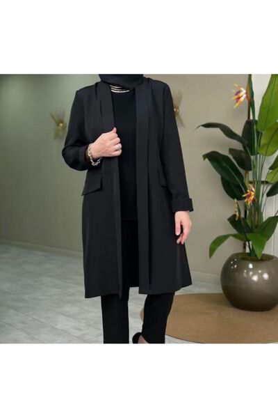 Heyya Kadın Büyük Beden Uzun Giy Çık Siyah Double Ceket