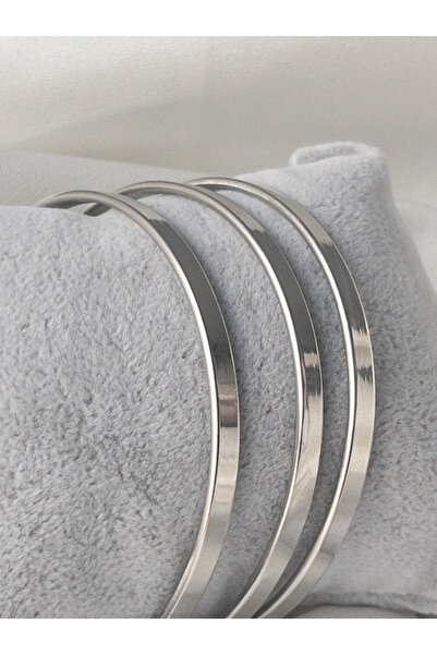 Siya Silver Kararmaz Çelik Geniş Ajda Bilezik-3'lü 62 Mm/19,5 Cm