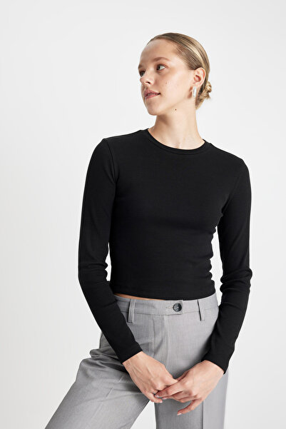 DeFacto Žebrovaná košilka – tričko s dlouhým rukávem s výstřihem