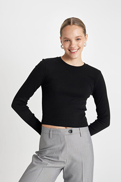 DeFacto Žebrovaná košilka – tričko s dlouhým rukávem s výstřihem