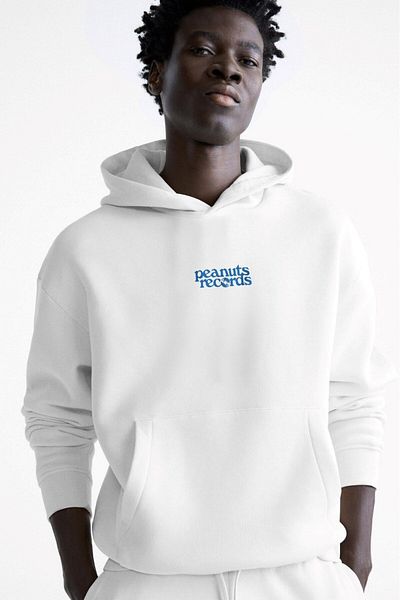 The Champ Clothing Λευκό Oversize Hoodie - Φούτερ με κουκούλα, Fleece Peanuts Letter, Snoopy Pattern Printed