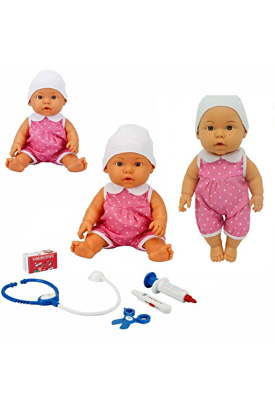 SAZE Bebelou Doktor Zamanı Sesli Bebek Seti 35 cm pembe