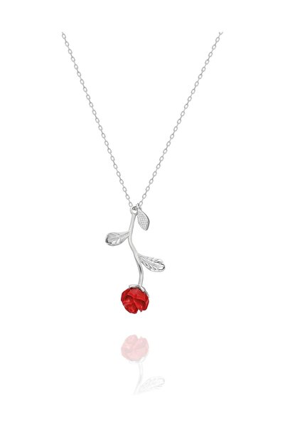 Eva Jewelry Beyaz Gül Motifli Gümüş Kaplama Kadın Kolye