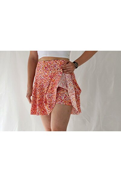 YAXİ Corsaj de damă cu imprimeu floral portocaliu cu centură și pantaloni scurți Fusta clopot