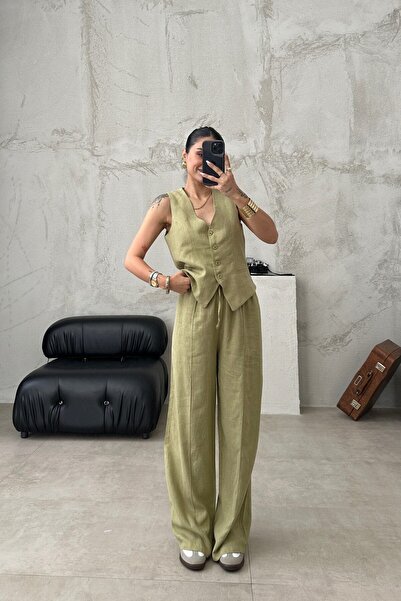 Lady Pixie بدلة كتان - طقم بنطلون وسترة نسائي