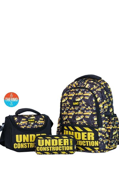 Wia Luxury Iconic Patterned Triple School Bag Set - Thermos Feeding and Pencil Box