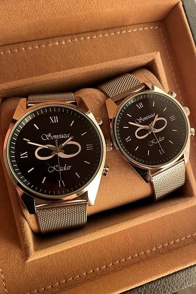 Leerybee Infinity Silver Color Lover's Watches Couple Combination