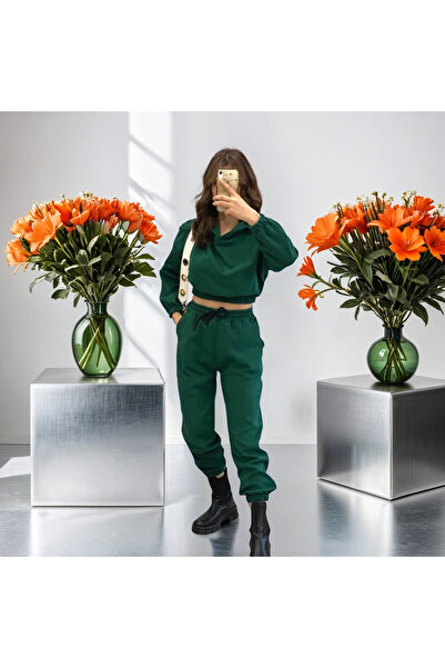 Fifty Color Set de trening din fleece cu glugă cu trei fire groase - verde