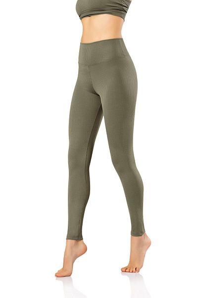 KOTA Green High Waist Corded Long Women's Leggings with Diver Fabric - 4117