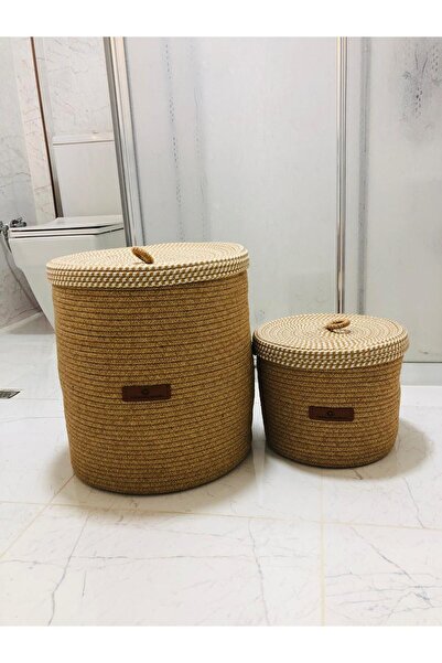 JÜTEX HOME Set coș de baie din răchită din 2 piese - stil boem și nordic, coș...