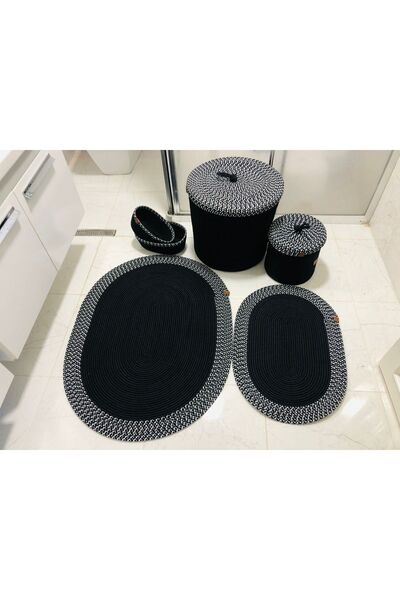 JÜTEX HOME 6-Piece Jute and Wicker Bath Mat Set - Bohemian and Scandinavian S...