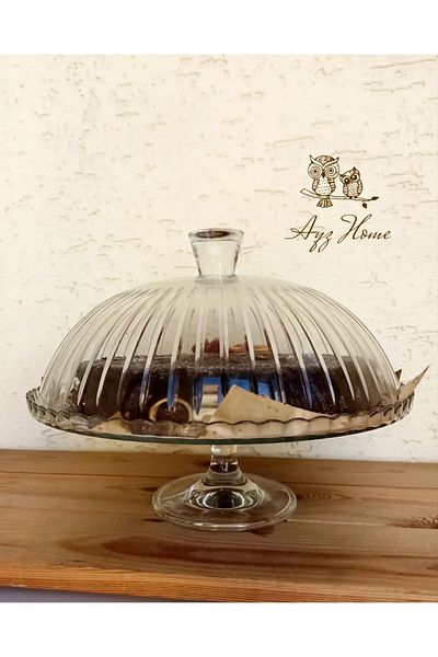 AYZ HOME Cut Crystal Glass - Stripe Patterned Cake Dish with Stand and Lid - Cake Presentation/Pastry Stand - Cookie Stand