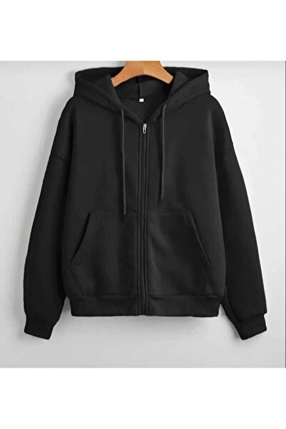 Generic Brand Unisex Hooded Zipper Pocket Two Thread Basic School Sweatshirt ...