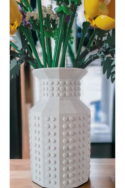 Maflen Lego Flower Compatible Special Design Decorative Vase Bioplastic Granite White (Flowers Are Not Included)