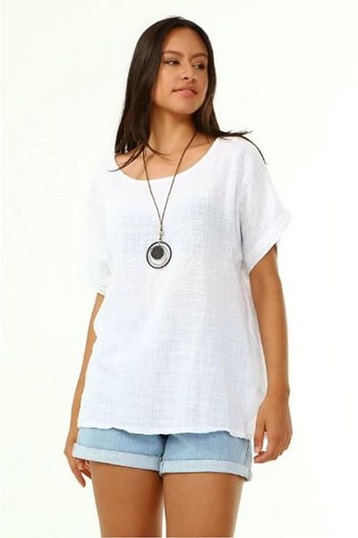 AYASOFYA OTANTIK Γυναικεία ιταλική λευκή μπλούζα oversize casual με αξεσουάρ κολιέ