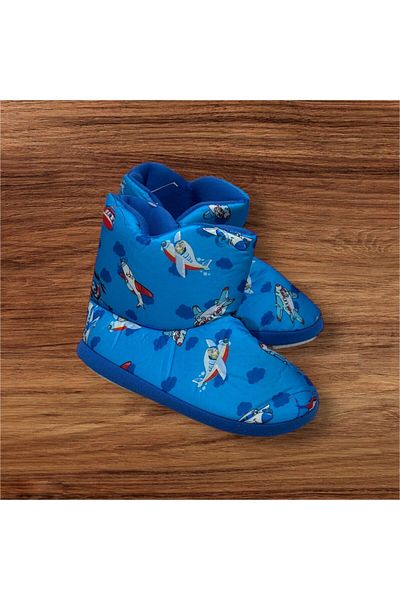 AkınalBella Boy's Blue Airplane Printed Slippers - Αντιολισθητική σόλα για το σπίτι