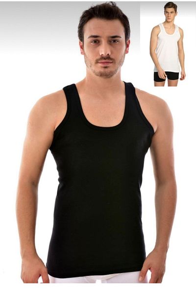 Tutku Men's Black and White Undershirt 6 Pack Cotton Tut0101