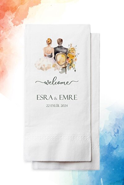 nna tasarım 50 Adet Kişiye Özel Isim Baskılı Düğün Peçetesi (P132-50)