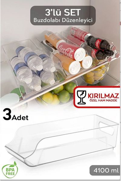 AHİR TİCARET 3 Pieces Ultra Durable Unbreakable Refrigerator - Bottle Organizer