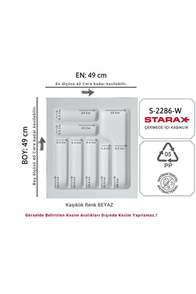 STARAX S-2286-w Çekmece Içi Plastik Kaşıklık Beyaz En:49-42 D:49-40 Cm Arası ...